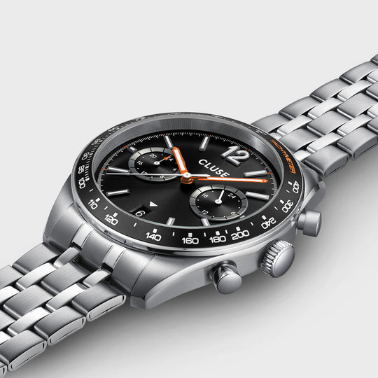 CLUSE Aravis Dual Timer Steel, Black, Silver Colour CW25603 - Watch case detail