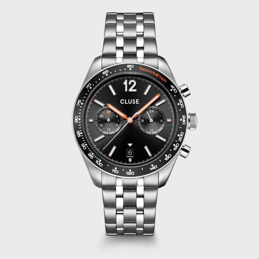 CLUSE Aravis Dual Timer Steel, Black, Silver Colour CW25603 - Watch