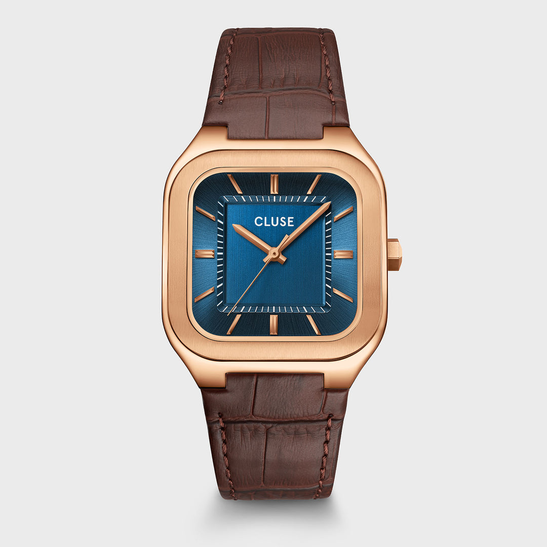 CLUSE Quadrus Leather, Blue, Rose Gold Colour CW25705 - Watch
