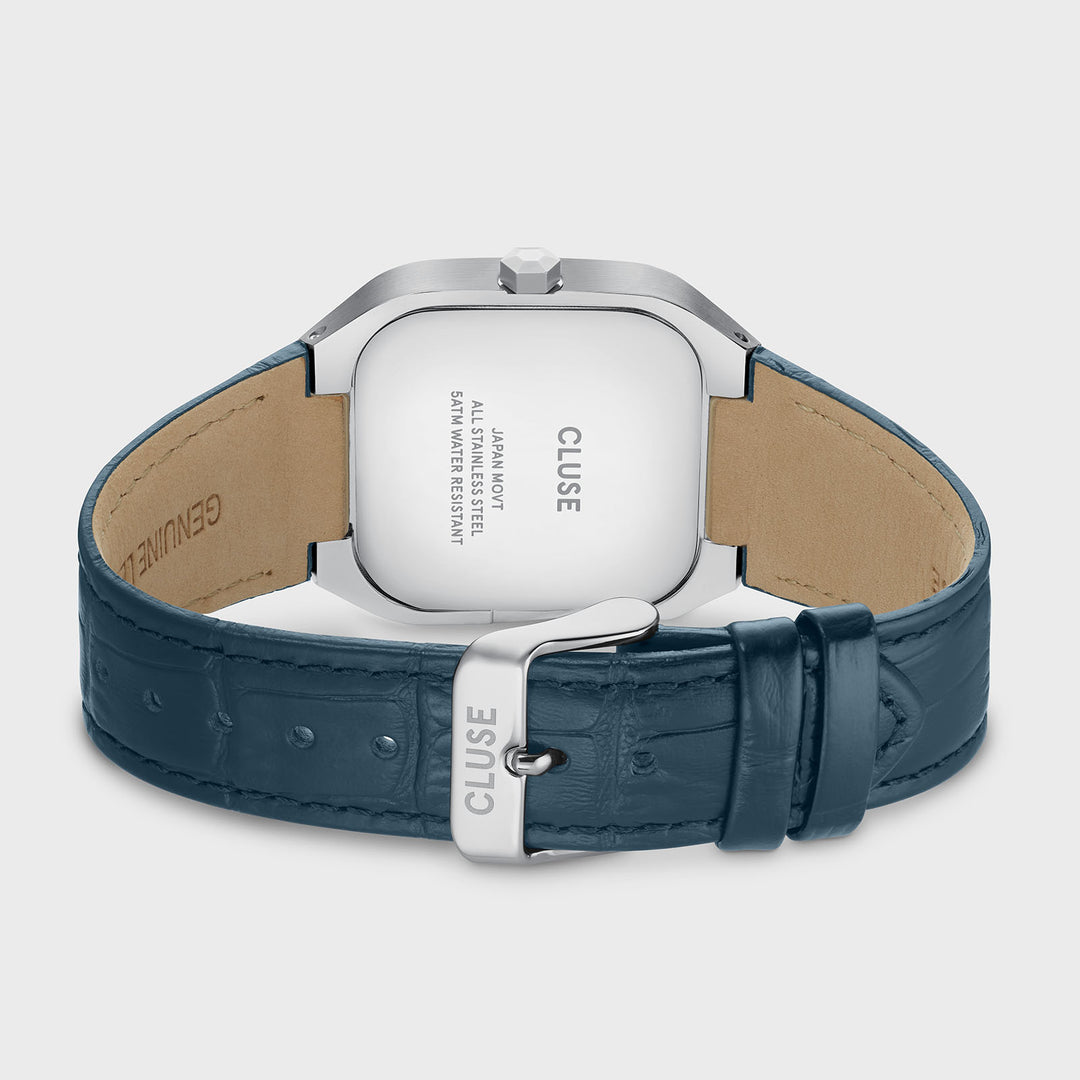 CLUSE Quadrus Multifunction Leather, Blue, Silver Colour CW26207 - Watch clasp and back