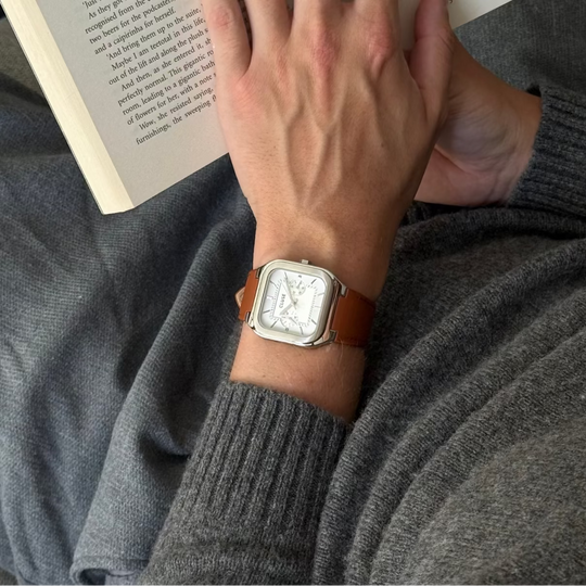CLUSE Quadrus Multifunction Leather, Light Brown, Silver Colour CW26208 - Watch on model