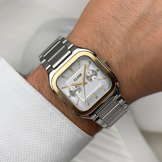 CLUSE Quadrus Multifunction Steel, Silver, Two Tone CW26201 - Watch on wrist