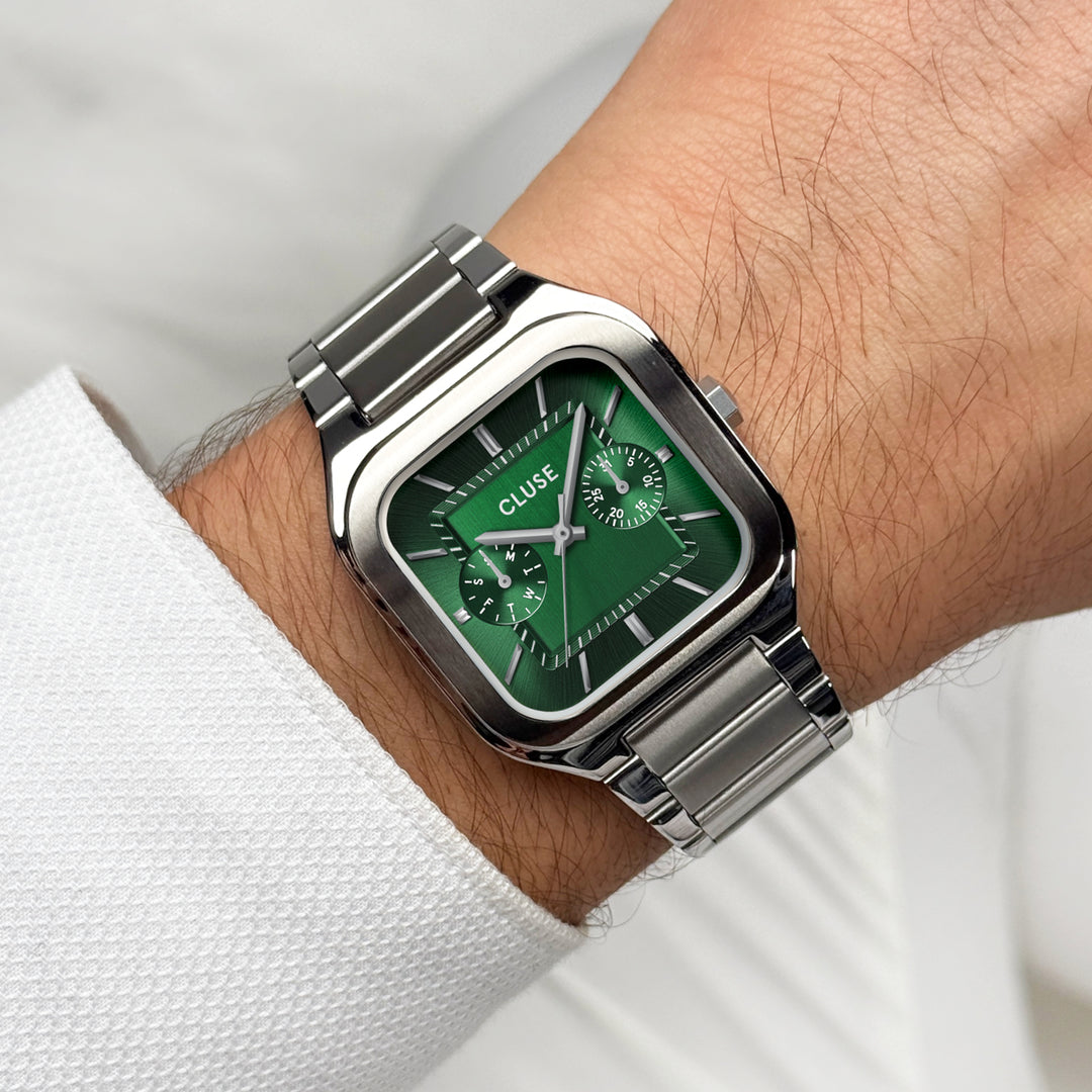 CLUSE Quadrus Multifunction Steel, Green, Silver Colour CW26202 - Watch on wrist