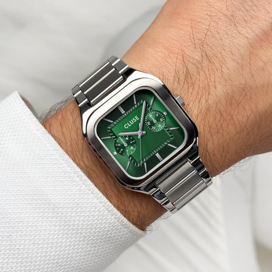 CLUSE Quadrus Multifunction Steel, Green, Silver Colour CW26202 - Watch on wrist