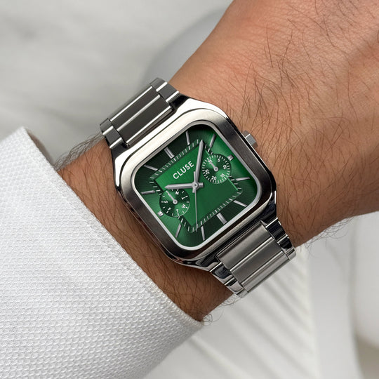 CLUSE Quadrus Multifunction Steel, Green, Silver Colour CW26202 - Watch on wrist