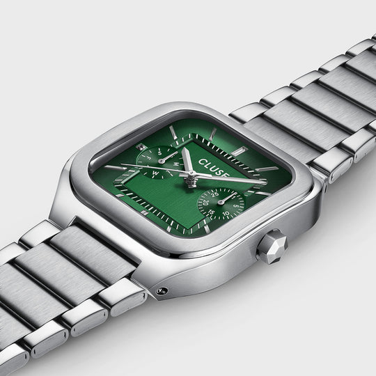 CLUSE Quadrus Multifunction Steel, Green, Silver Colour CW26202 - Watch case detail