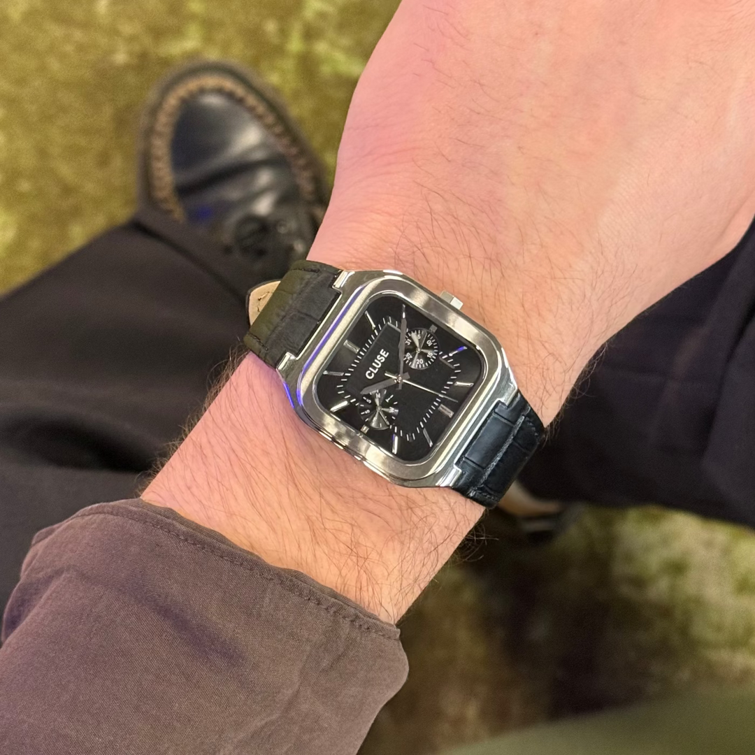 CLUSE Quadrus Multifunction Leather, Black, Silver Colour CW26203 - Watch on model
