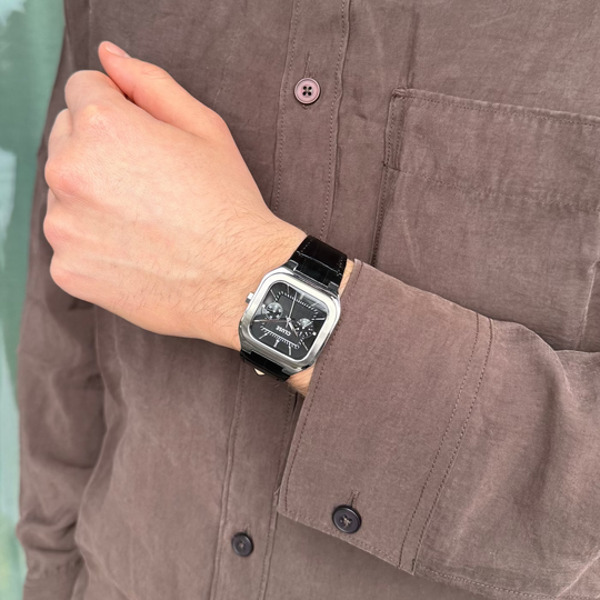 CLUSE Quadrus Multifunction Leather, Black, Silver Colour CW26203 - Watch on model