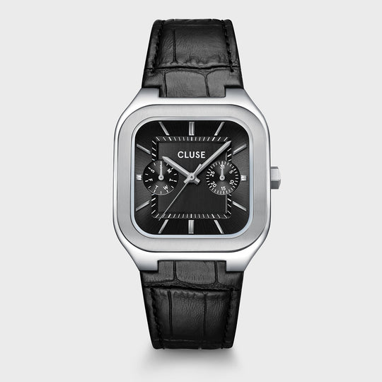 CLUSE Quadrus Multifunction Leather, Black, Silver Colour CW26203 - Watch