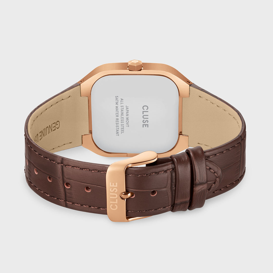 CLUSE Quadrus Multifunction Leather, Green, Rose Gold Colour CW26205 - Watch clasp and back