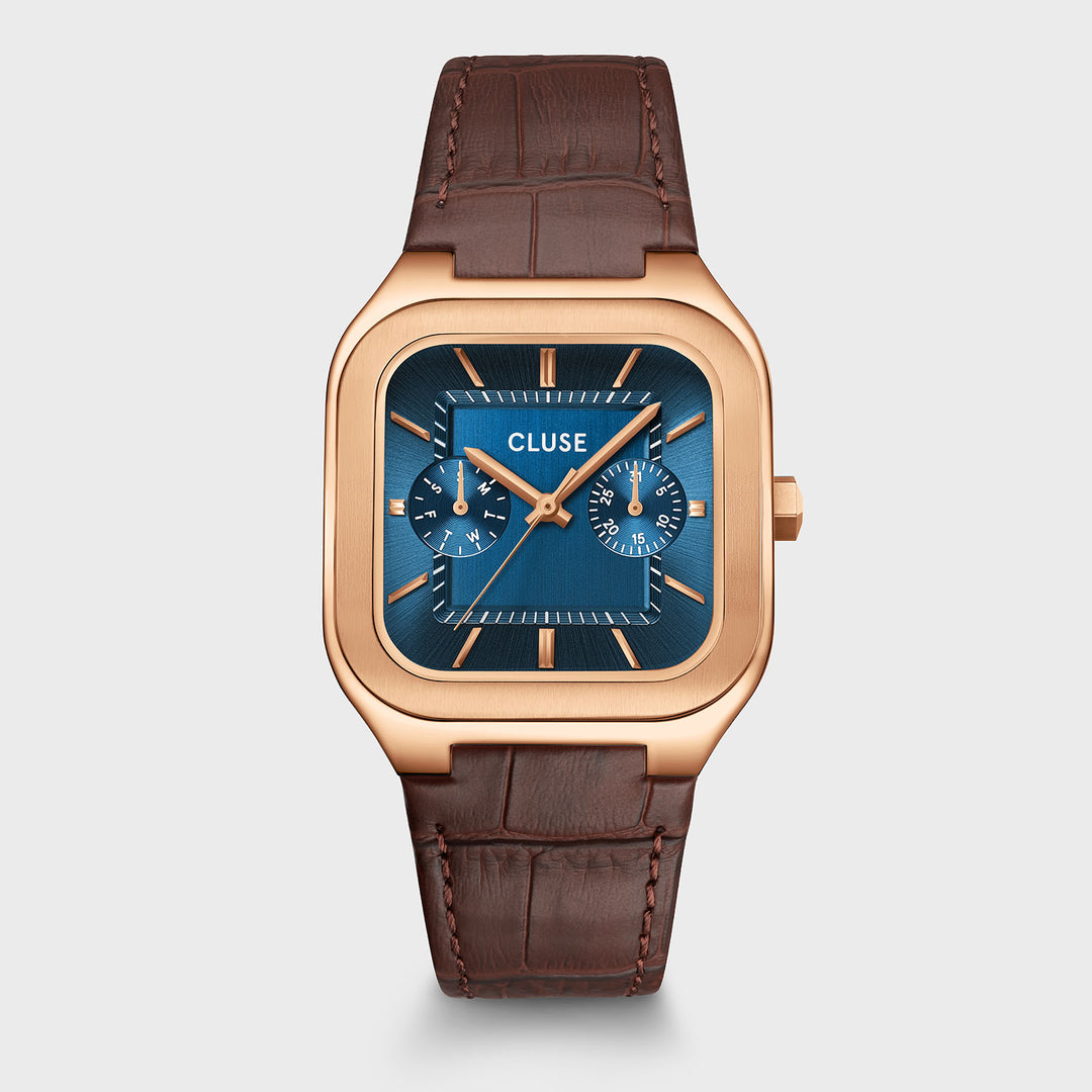 CLUSE Quadrus Multifunction Leather, Blue, Rose Gold Colour CW26204 - Watch