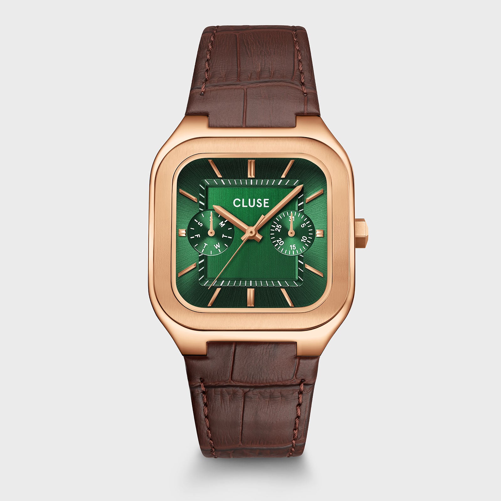 CLUSE Quadrus Multifunction Leather, Green, Rose Gold Colour CW26205 - Watch