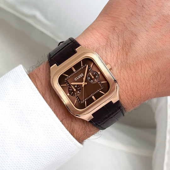 CLUSE Quadrus Multifunction Watch Leather, Brown, Rose Gold Colour CW26206 - Watch on wrist