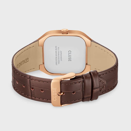 CLUSE Quadrus Multifunction Watch Leather, Brown, Rose Gold Colour CW26206 - Watch clasp and back
