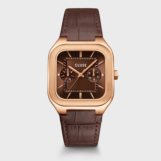 CLUSE Quadrus Multifunction Watch Leather, Brown, Rose Gold Colour CW26206 - Watch