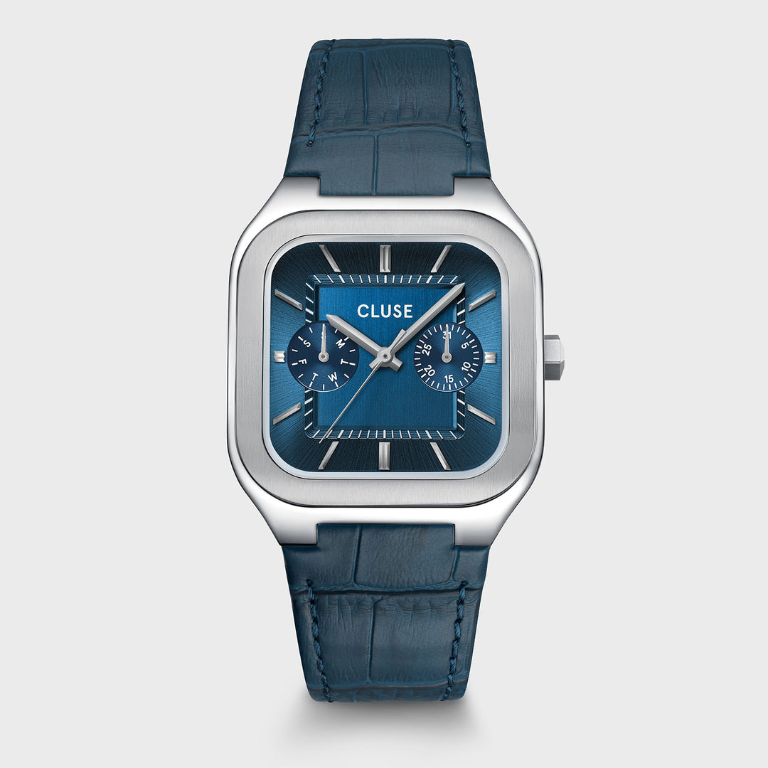 CLUSE Quadrus Multifunction Leather, Blue, Silver Colour CW26207 - Watch