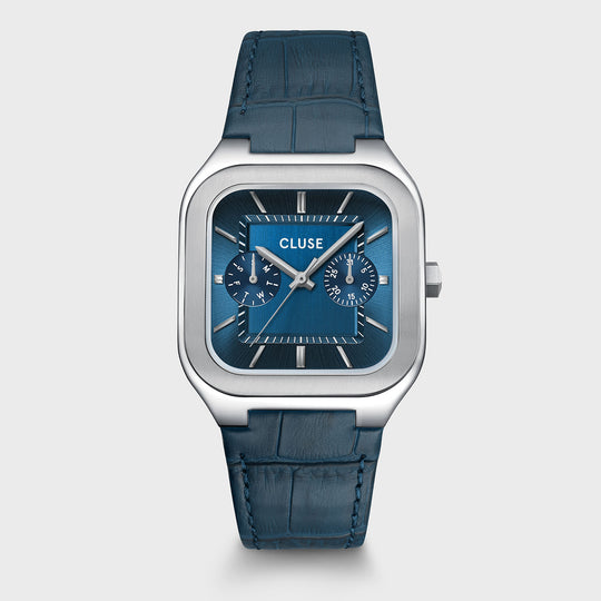 CLUSE Quadrus Multifunction Leather, Blue, Silver Colour CW26207 - Watch