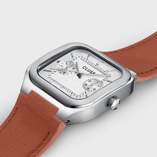 CLUSE Quadrus Multifunction Leather, Light Brown, Silver Colour CW26208 - Watch details