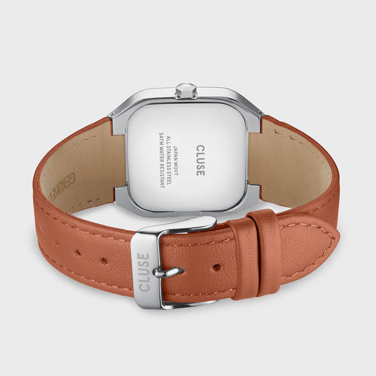 CLUSE Quadrus Multifunction Leather, Light Brown, Silver Colour CW26208 - Watch clasp and back