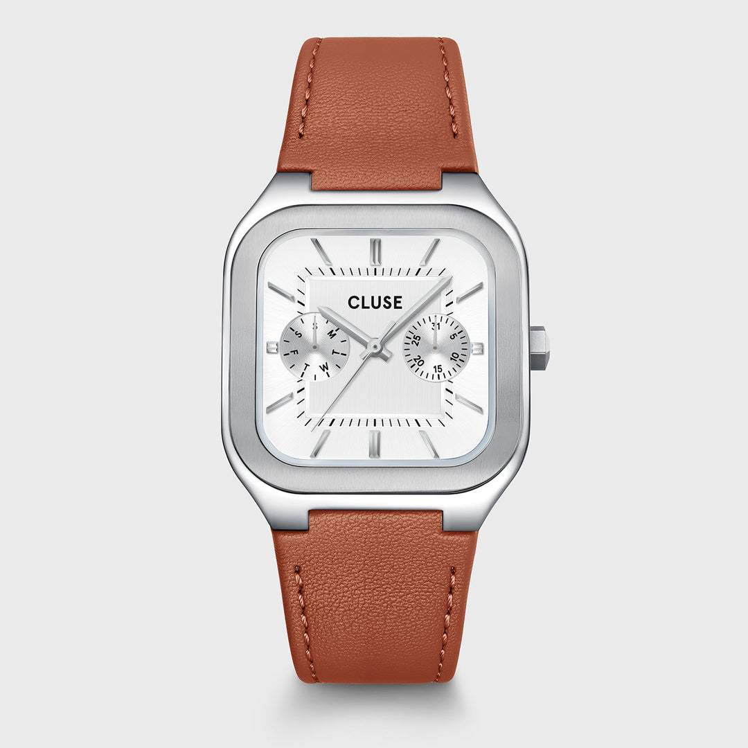 CLUSE Quadrus Multifunction Leather, Light Brown, Silver Colour CW26208 - Watch