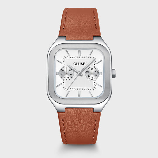 CLUSE Quadrus Multifunction Leather, Light Brown, Silver Colour CW26208 - Watch