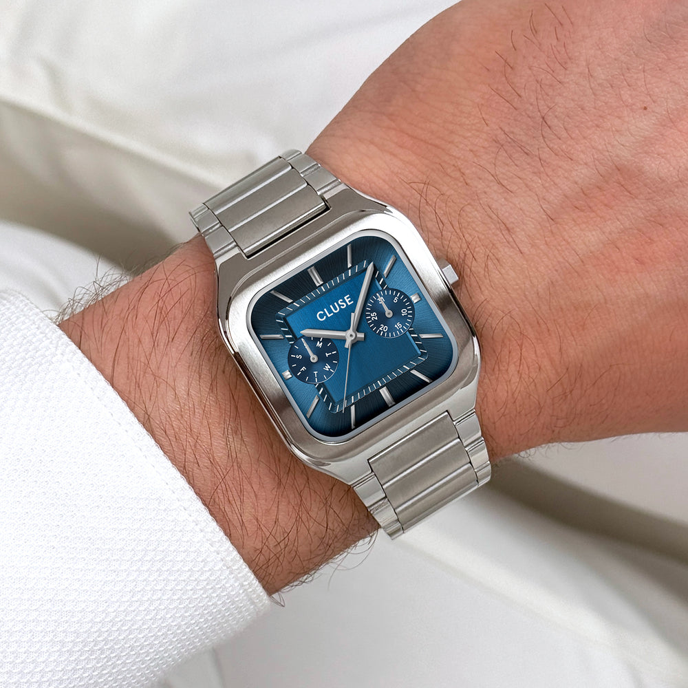 CLUSE Quadrus Multifunction Steel, Blue, Silver Colour CW26209 - Watch on wrist