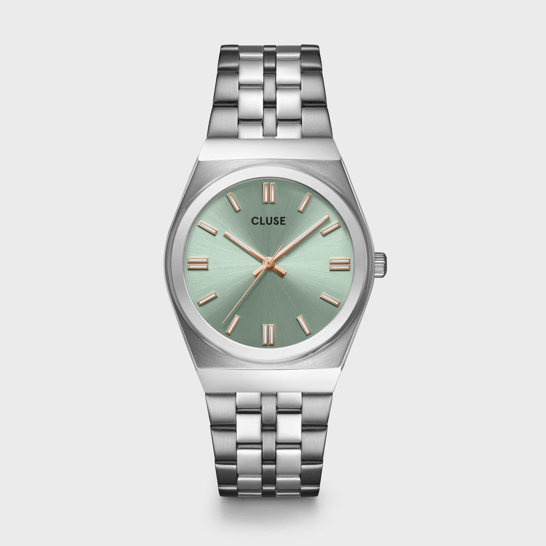 CLUSE Retro 70's Watch Steel, Sage Green, Silver Colour CW35103 - Watch frontal