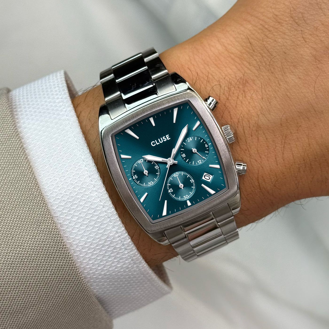 CLUSE Quartaut Chrono Tonneau Watch CW52001 Blue/Silver - Official