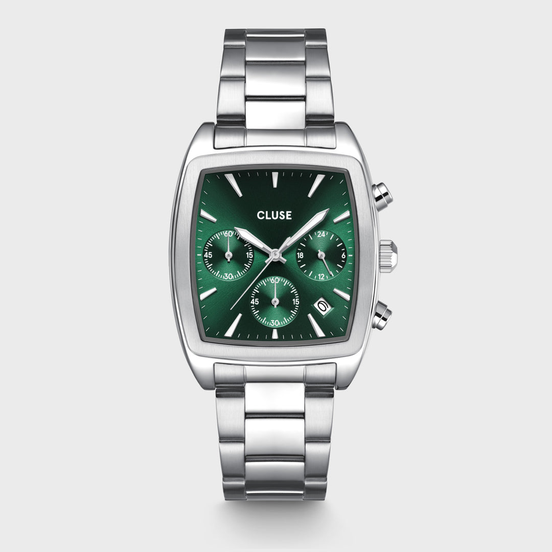CLUSE Quartaut Chrono Montre Tonneau CW52002 Argent/Vert