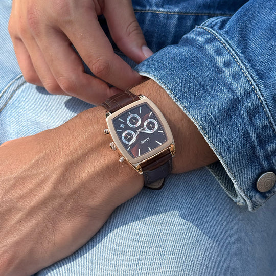 Quartaut Chrono Watch leather, Brown, Rose gold Colour CW52006 - Watch on influencer