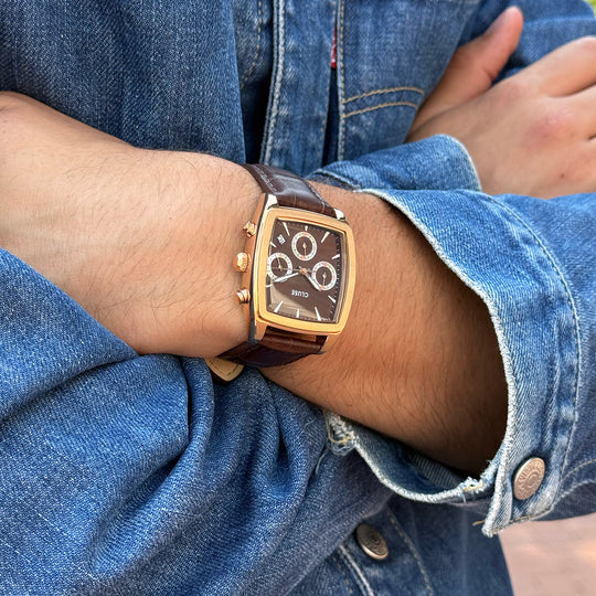 Quartaut Chrono Watch leather, Brown, Rose gold Colour CW52006 - Watch on influencer