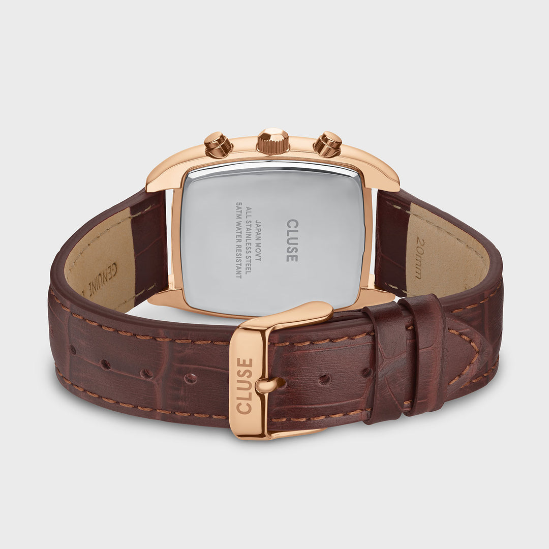 Quartaut Chrono Watch leather, Brown, Rose gold Colour CW52006 - Watch clasp and back