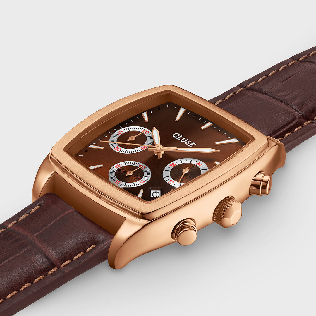 Quartaut Chrono Watch leather, Brown, Rose gold Colour CW52006 - Watch case detail