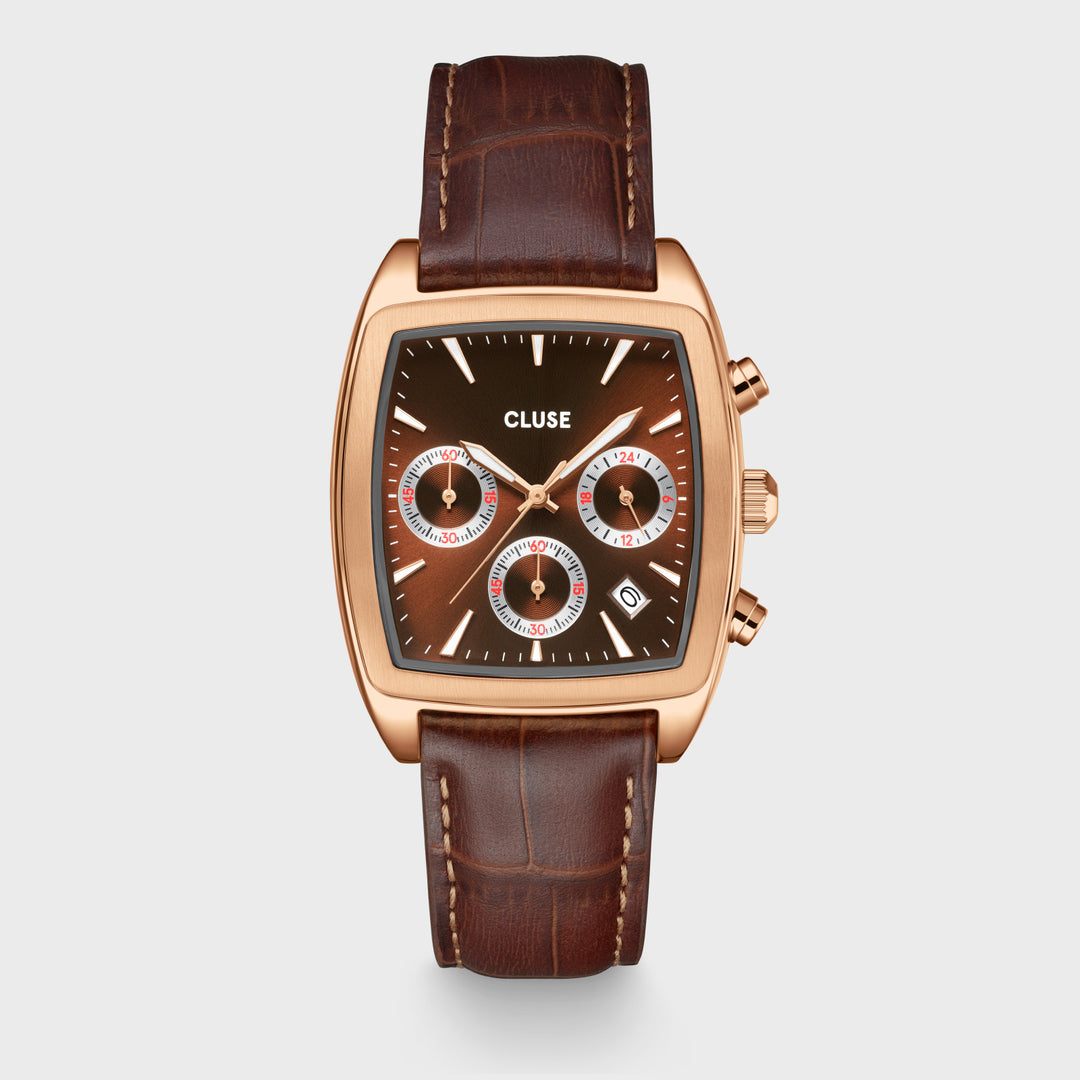 Quartaut Chrono Watch leather, Brown, Rose gold Colour CW52006 - Watch