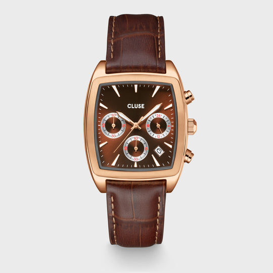 Quartaut Chrono Watch leather, Brown, Rose gold Colour CW52006 - Watch