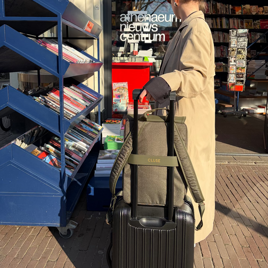 CLUSE Nuitée Backpack, Dark Green, Gold Colour CX03611 - Backpack on luggage