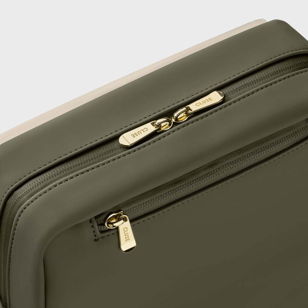 CLUSE Nuitée Petite Backpack Dark Green Beige Gold Colour CX03901 - Backpack Zipper detail