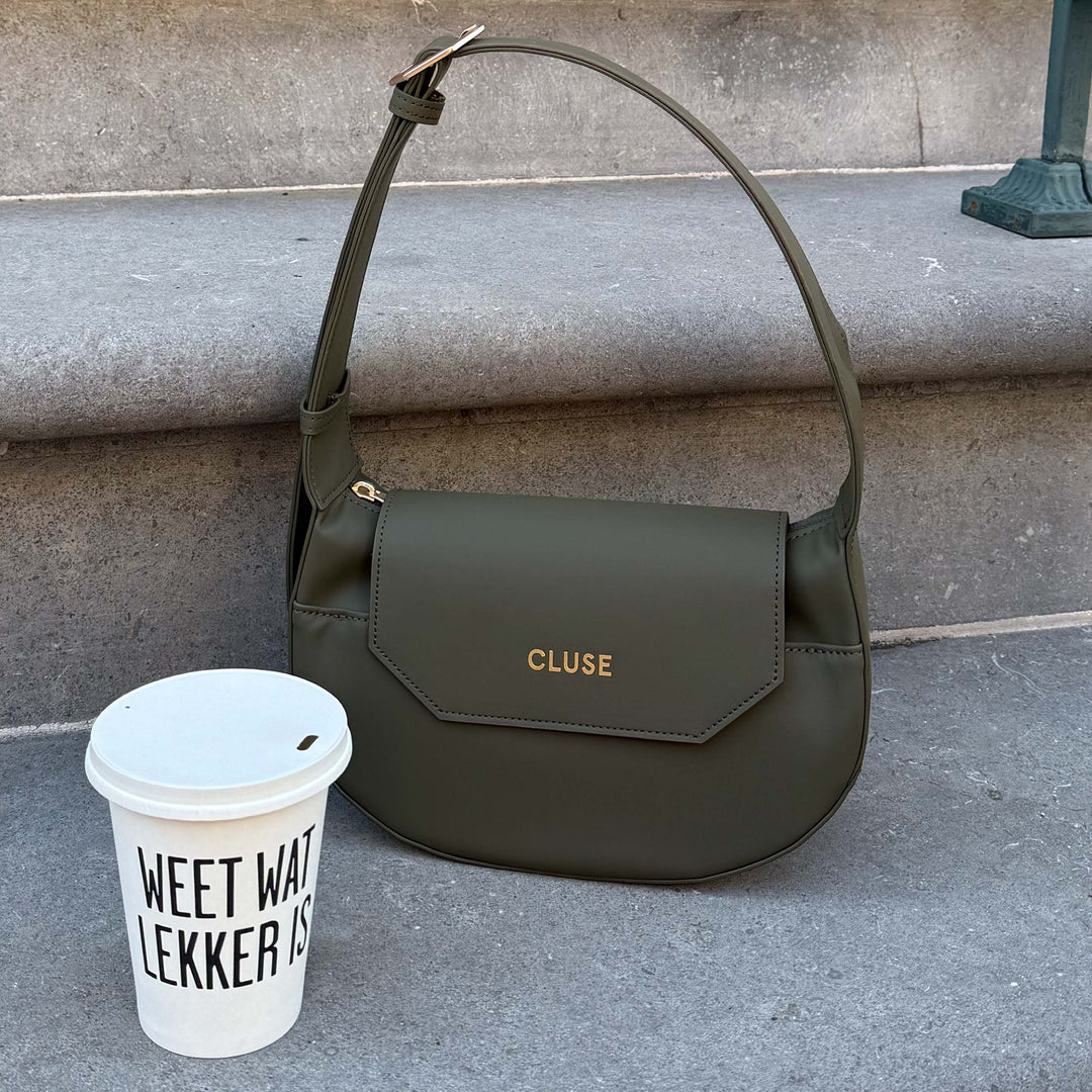 CLUSE Sacroisé Petite Crossbody Bag, Dark Green, Gold Colour CX04205 - Bag worn by model