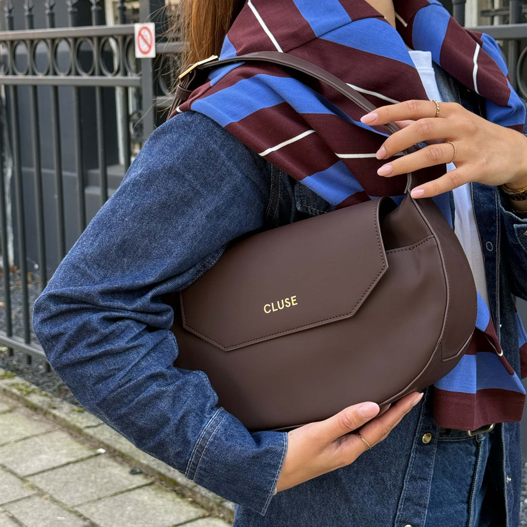 CLUSE Sacroisé Crossbody Bag, Dark Brown, Gold Colour - Bag worn by model