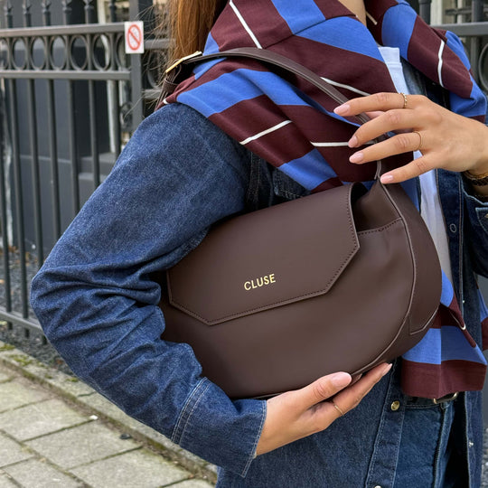 CLUSE Sacroisé Crossbody Bag, Dark Brown, Gold Colour - Bag worn by model