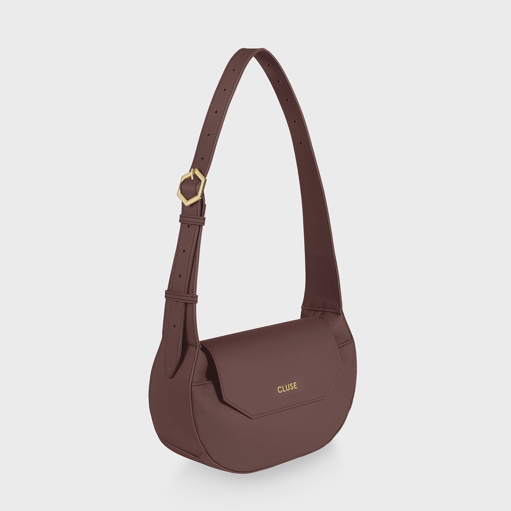 CLUSE Sacroisé Crossbody Bag, Dark Brown, Gold Colour - Frontal long strap