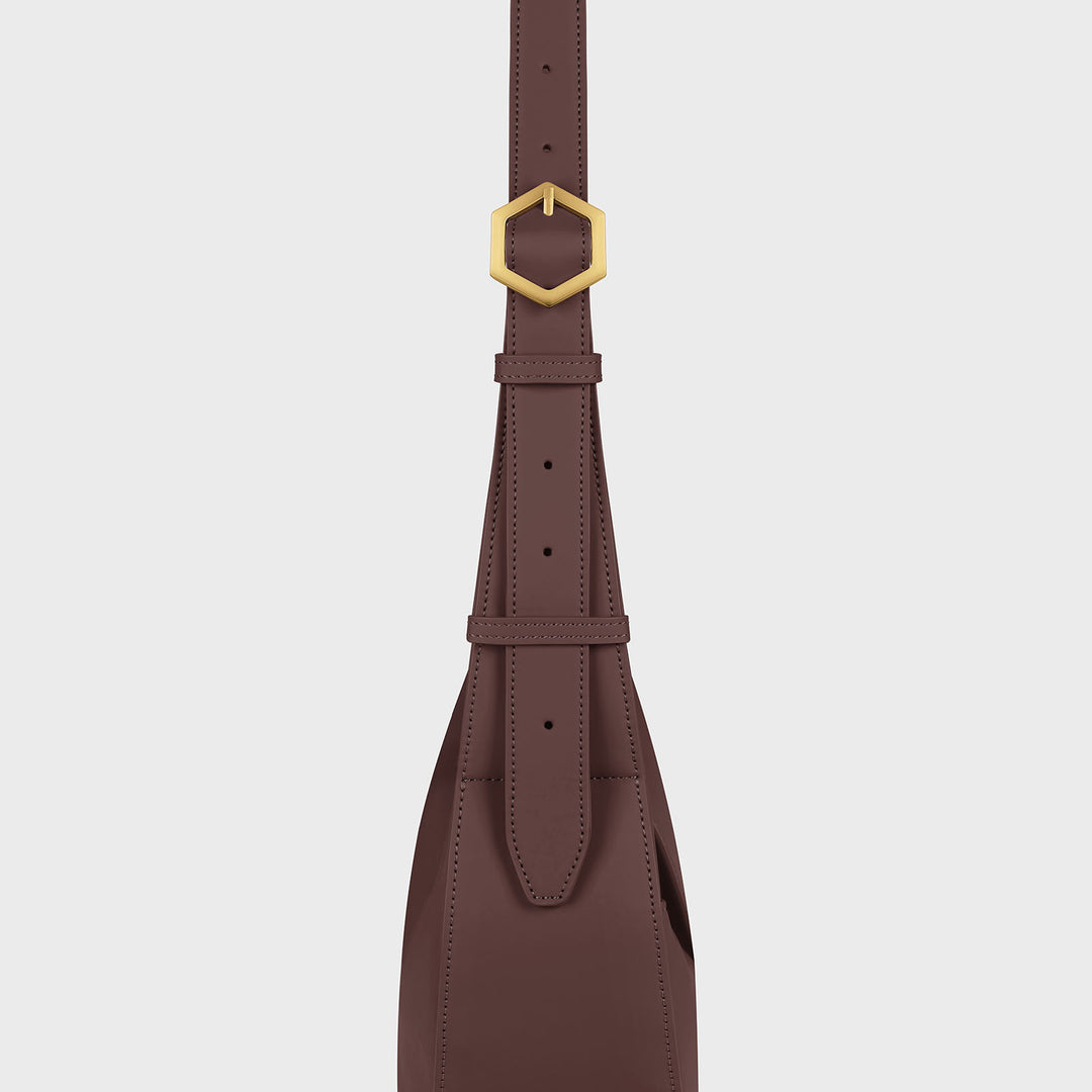 CLUSE Sacroisé Crossbody Bag, Dark Brown, Gold Colour - Hexagon detail