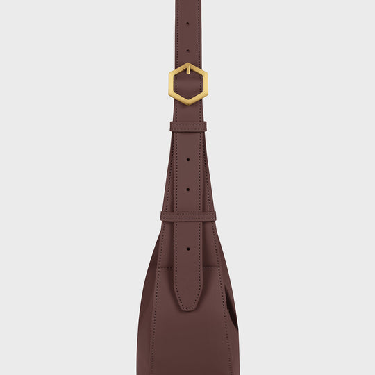 CLUSE Sacroisé Crossbody Bag, Dark Brown, Gold Colour - Hexagon detail