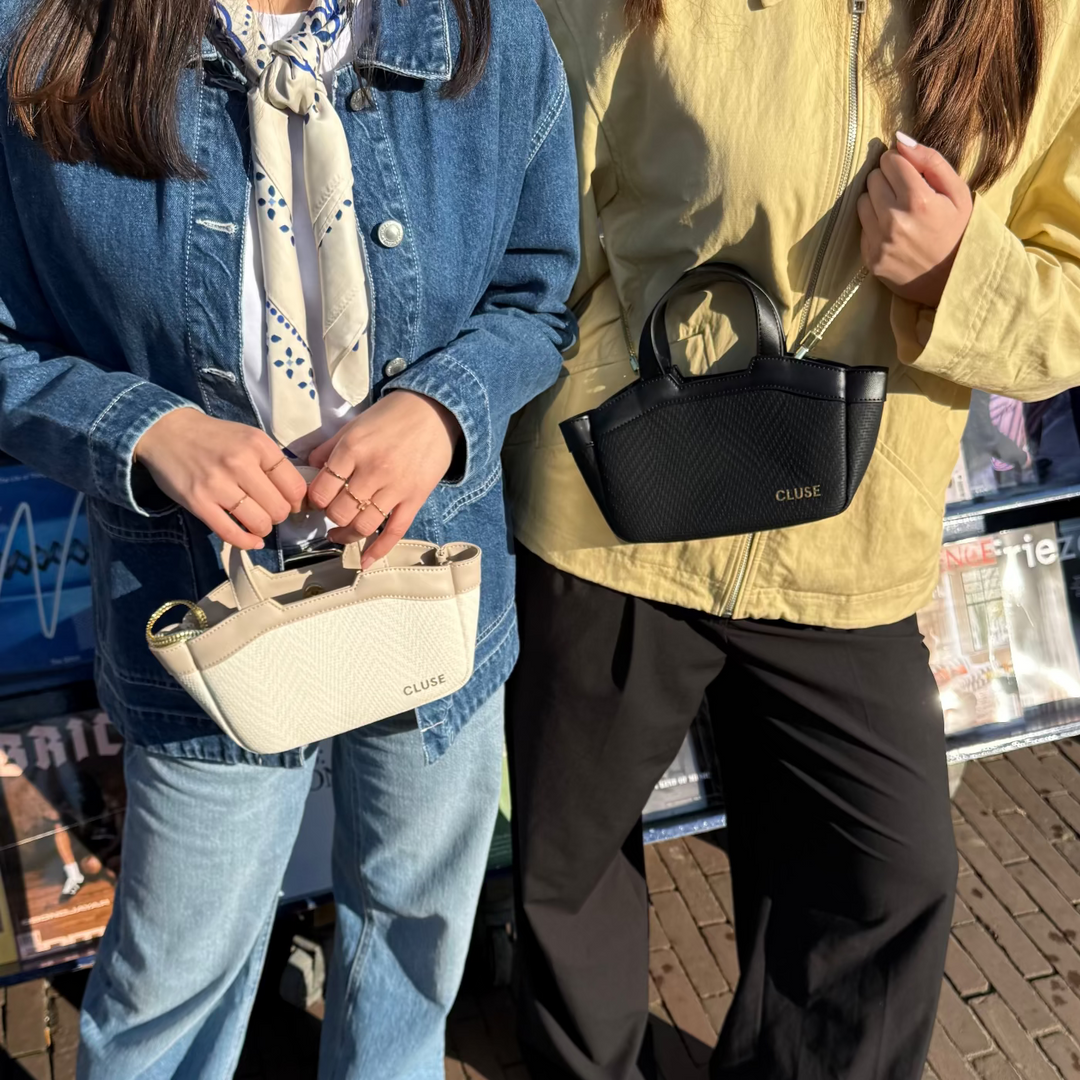 CLUSE Tote Bag Micro, Textured Black Colour CX16001 - Tote bag on model