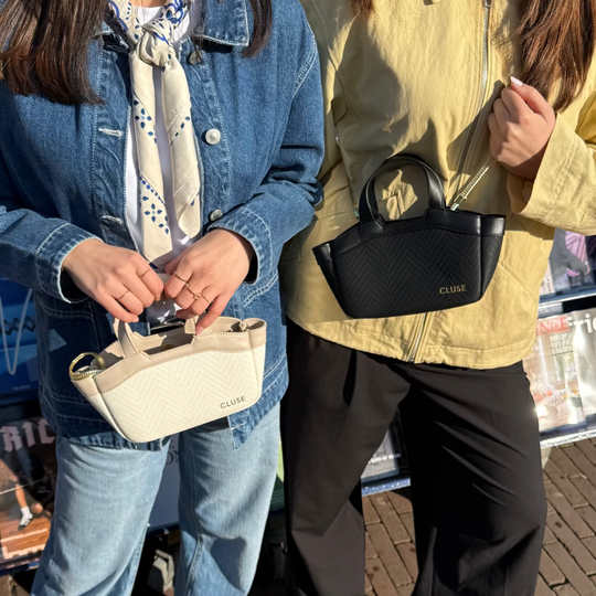 CLUSE Tote Bag Micro, Textured Beige, Sand Colour CX16003 - Tote Bag on model