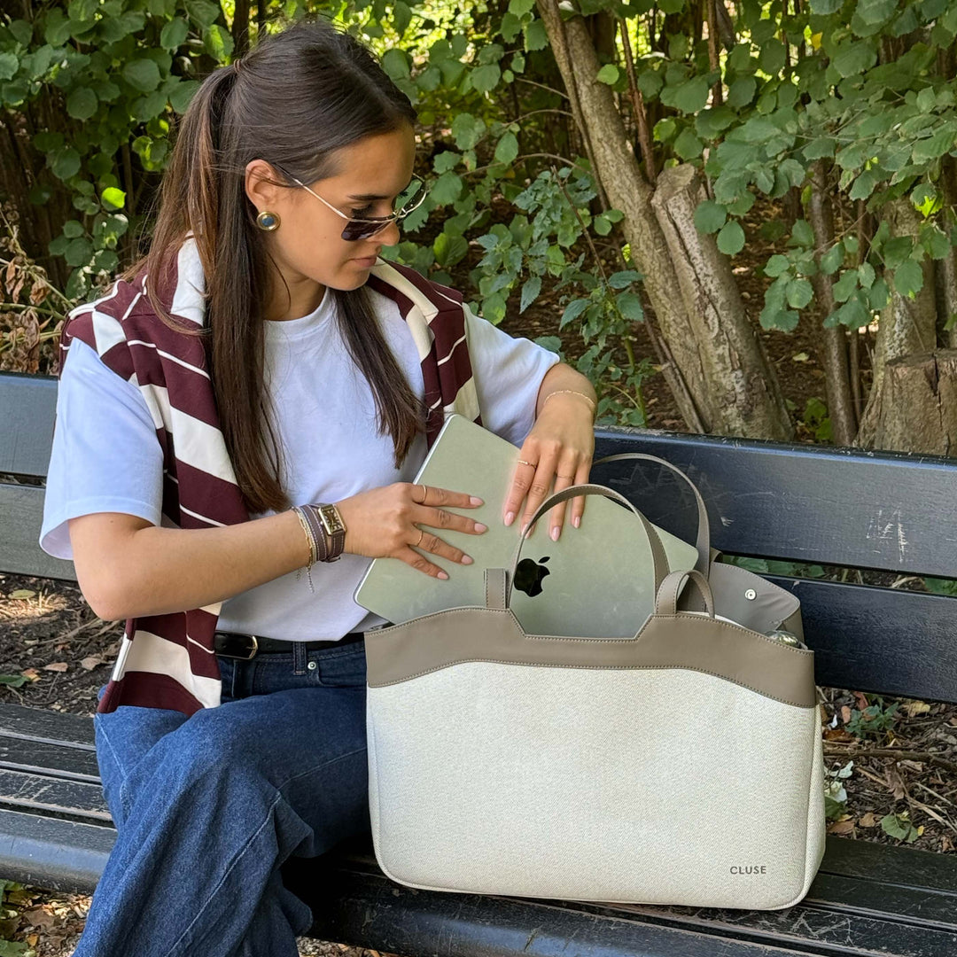 CLUSE Tote Bag, Beige, Olive Colour CX15405 - Tote Bag Petite worn