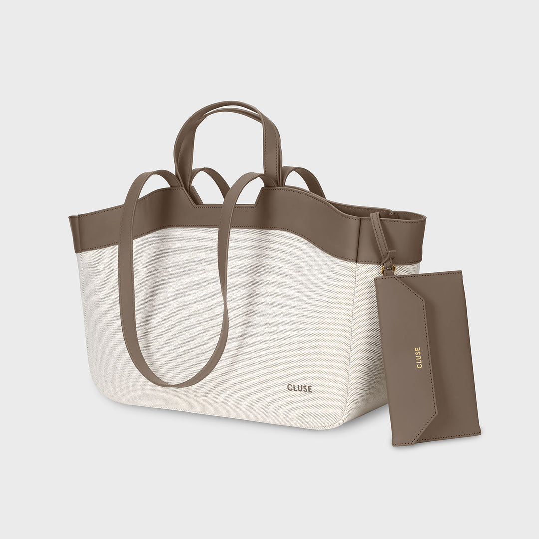 CLUSE Tote Bag, Beige, Olive Colour CX15405 - Tote bag side with pouch
