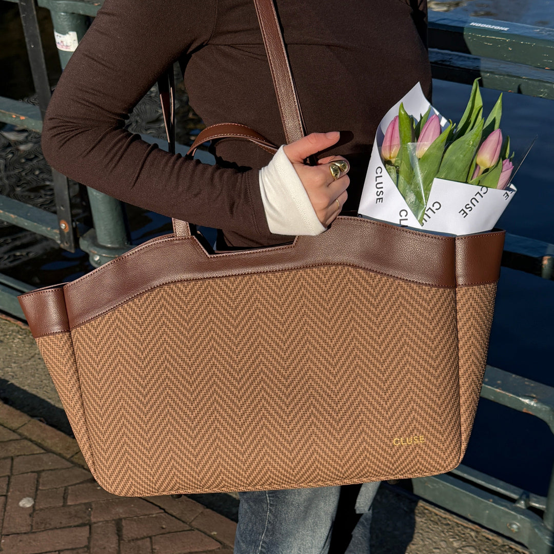 CLUSE Tote Bag, Textured Tan Colour CX15407 - Tote bag on model