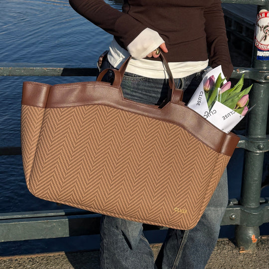 CLUSE Tote Bag, Textured Tan Colour CX15407 - Tote bag on model