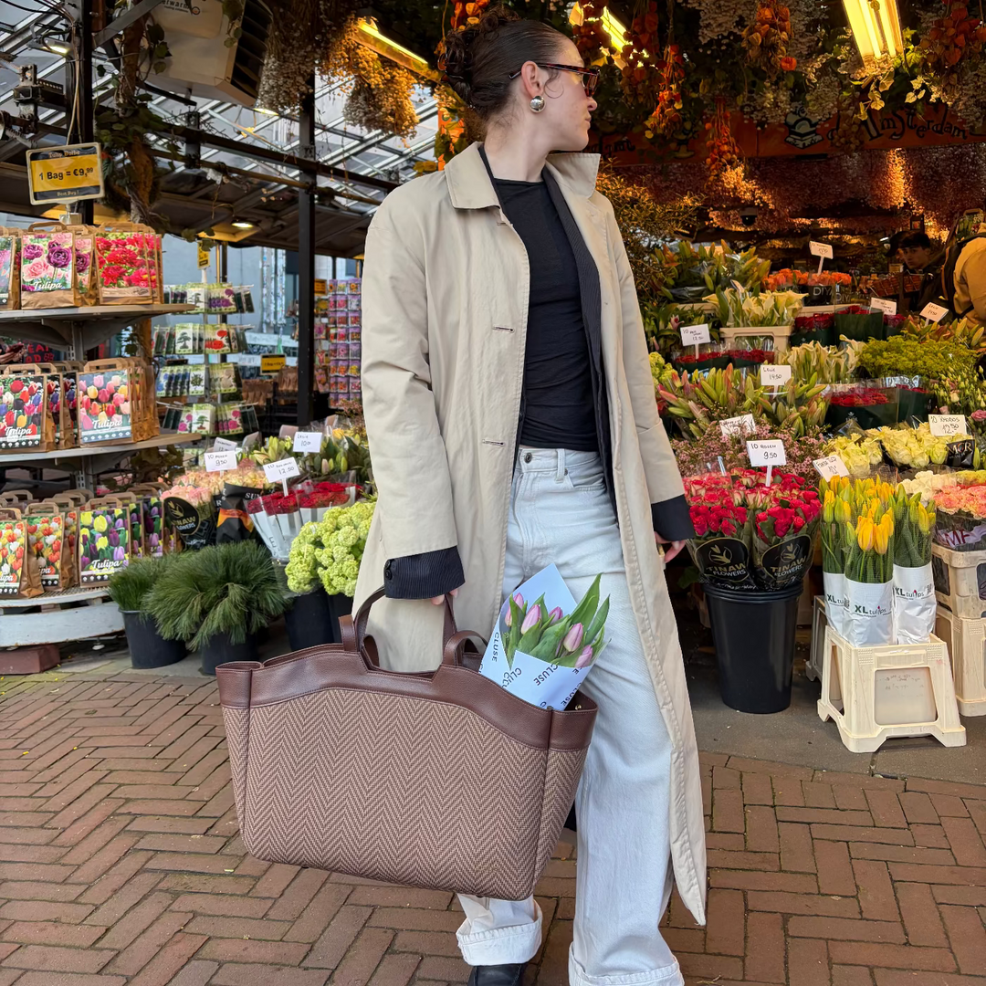 CLUSE Tote Bag, Textured Tan Colour CX15407 - Tote bag on model